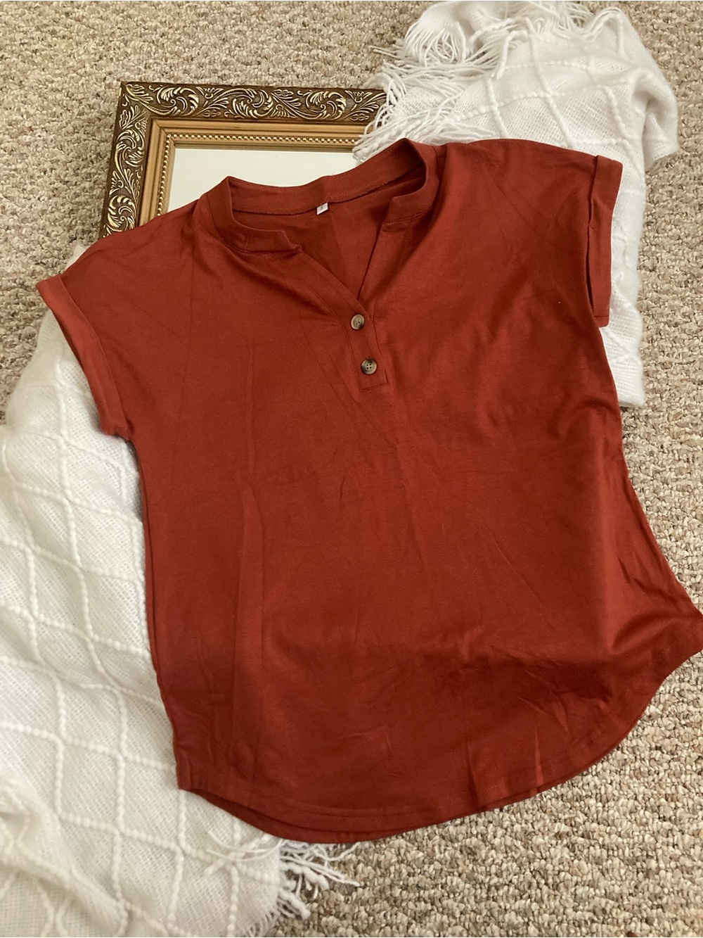 Rust Short Sleeve Henley Top